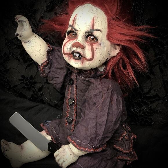 OOAK Creepy Odd 17 “ Haunted Ghost Clown Doll Scary Halloween Horror Art Doll - Picture 8 of 16